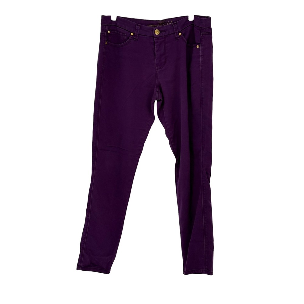 Celebrity‎ Gold Skinny Pants Purple Stretch Mid Rise 8